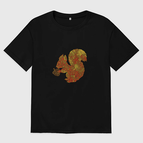 Женская футболка оверсайз Белочка с орешком / Черный – фото 1