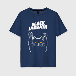 Футболка оверсайз женская Black Sabbath rock cat, цвет: тёмно-синий