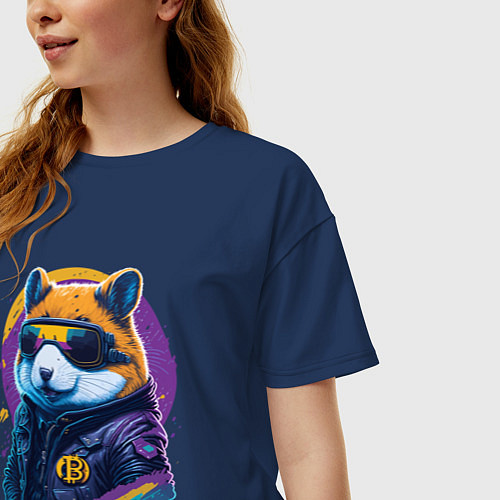 Женская футболка оверсайз Крипто хомяк / Тёмно-синий – фото 3