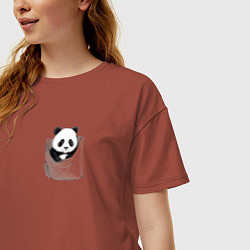 Футболка оверсайз женская Панда в кармане, цвет: кирпичный — фото 2