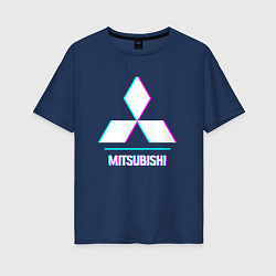 Женская футболка оверсайз Значок Mitsubishi в стиле glitch