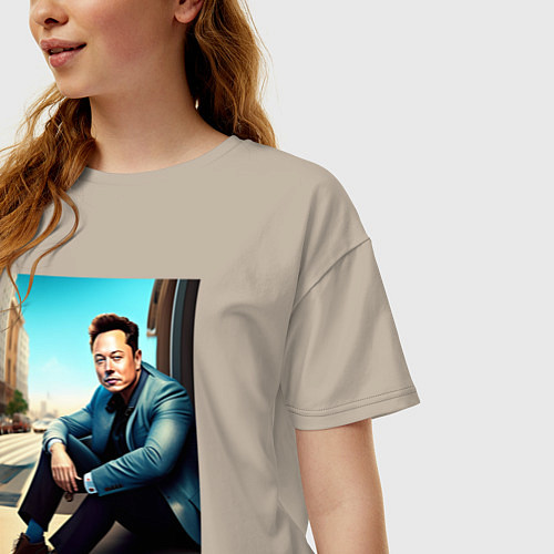 Женская футболка оверсайз Элон Маск / Миндальный – фото 3