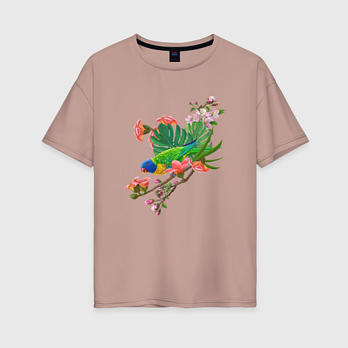 Женская футболка оверсайз Попугай кокосовый лорикет / Пыльно-розовый – фото 1