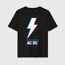 Футболка оверсайз женская AC DC glitch rock, цвет: черный