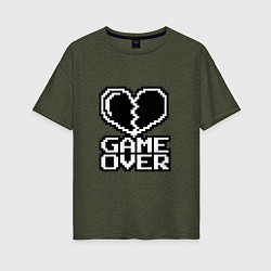 Футболка оверсайз женская Game Over на черном фоне, цвет: меланж-хаки