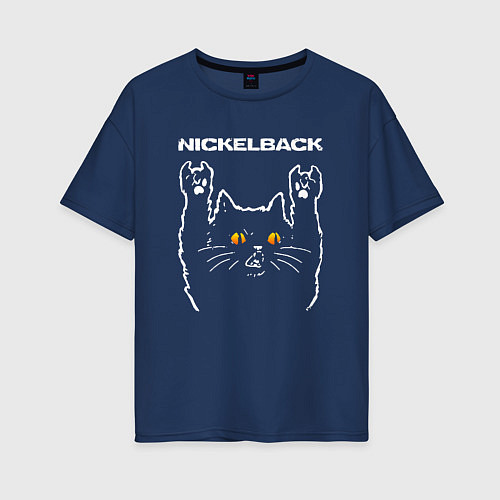 Женская футболка оверсайз Nickelback rock cat / Тёмно-синий – фото 1