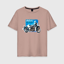 Женская футболка оверсайз Ретро мотоцикл акварелью