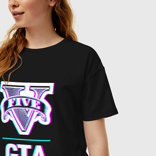 Женская футболка оверсайз GTA в стиле glitch и баги графики / Черный – фото 3