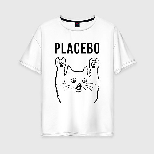 Женская футболка оверсайз Placebo - rock cat / Белый – фото 1