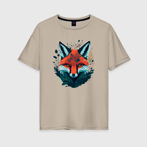 Женская футболка оверсайз Огненная лисица / Миндальный – фото 1