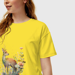 Футболка оверсайз женская Акварельный милый олень, цвет: желтый — фото 2