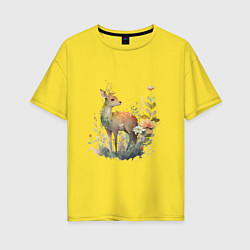 Футболка оверсайз женская Акварельный милый олень, цвет: желтый