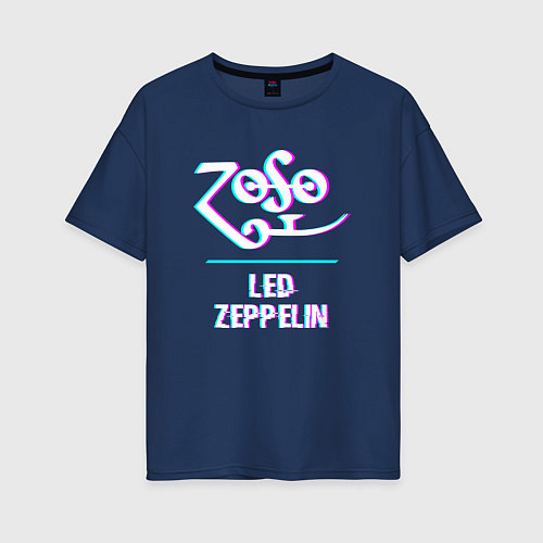 Женская футболка оверсайз Led Zeppelin glitch rock / Тёмно-синий – фото 1
