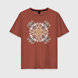 Женская футболка оверсайз Орнамент мозаика из ракушек бежевая