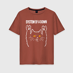 Футболка оверсайз женская System of a Down rock cat, цвет: кирпичный