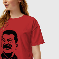 Футболка оверсайз женская Сталин чб, цвет: красный — фото 2