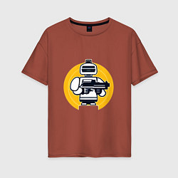 Женская футболка оверсайз Ретро робот с автоматом