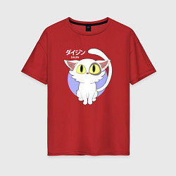 Женская футболка оверсайз Судзумэ закрывающая двери: Котик белый