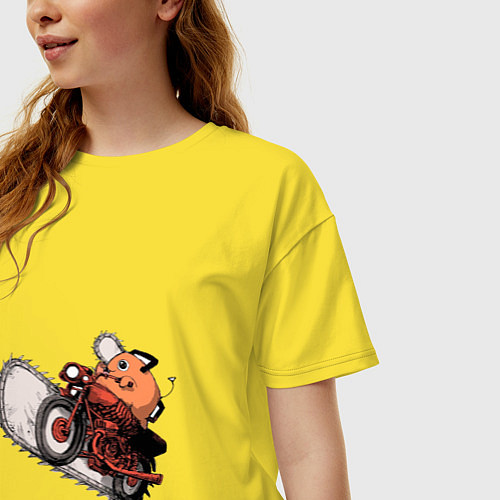 Женская футболка оверсайз Милый Почита на байке - Человек бензопила / Желтый – фото 3