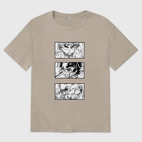 Женская футболка оверсайз Зеницу Танджиро и Иноске / Миндальный – фото 1