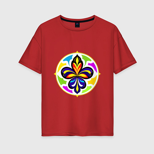 Женская футболка оверсайз Гербовая лилия в цветовой абстракции / Красный – фото 1