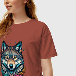 Футболка оверсайз женская Лесной яркий волк, цвет: кирпичный — фото 2