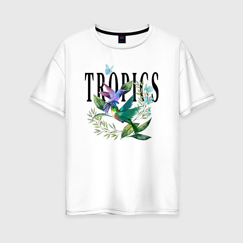 Женская футболка оверсайз Колибри и бабочки / Белый – фото 1