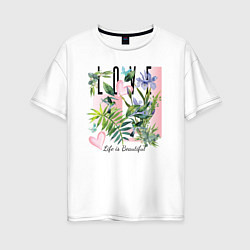 Женская футболка оверсайз С сердцем, бабочкой и птичкой