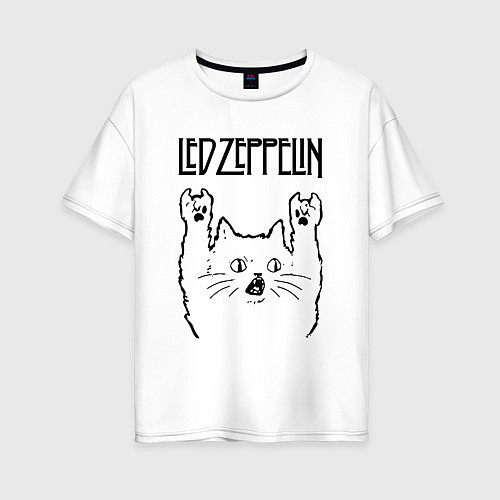 Женская футболка оверсайз Led Zeppelin - rock cat / Белый – фото 1