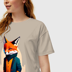 Футболка оверсайз женская Лис-модник - нейросеть, цвет: миндальный — фото 2