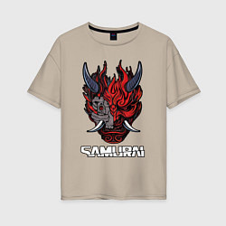 Футболка оверсайз женская Samurai logo, цвет: миндальный