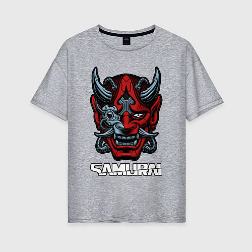 Женская футболка оверсайз Samurai mask / Меланж – фото 1