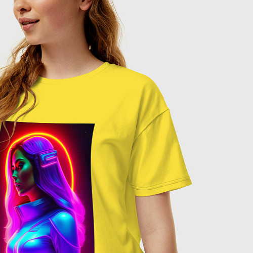 Женская футболка оверсайз Неоновая девушка / Желтый – фото 3