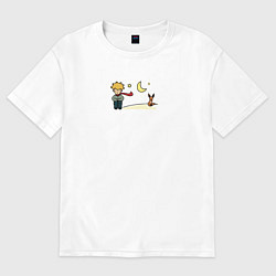 Женская футболка оверсайз Маленький принц и Лисенок на луне