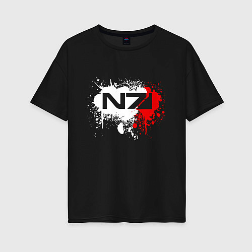 Женская футболка оверсайз Mass Effect N7 - shooter - logo / Черный – фото 1