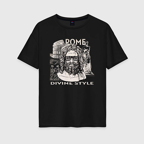 Женская футболка оверсайз Римский Бог на стиле / Черный – фото 1