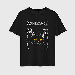 Футболка оверсайз женская Evanescence rock cat, цвет: черный