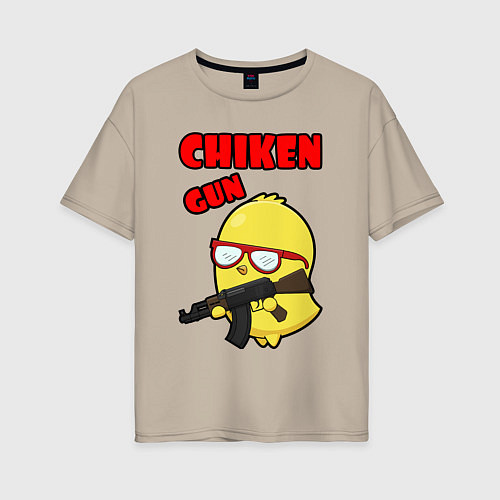 Женская футболка оверсайз Chicken machine gun / Миндальный – фото 1