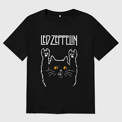 Футболка оверсайз женская Led Zeppelin rock cat, цвет: черный