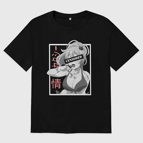 Женская футболка оверсайз Девушка аниме и чупа-чупс / Черный – фото 1