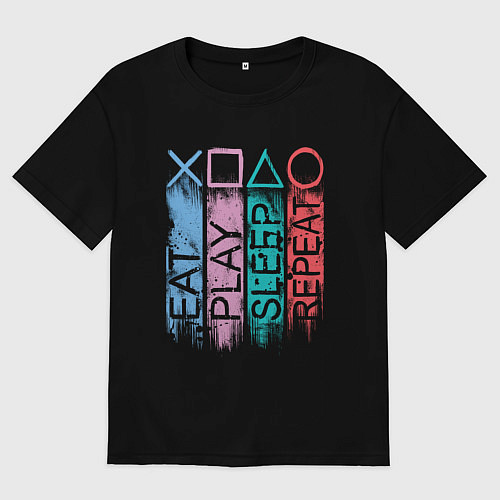 Женская футболка оверсайз Ешь играй спи повтори / Черный – фото 1