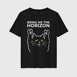 Футболка оверсайз женская Bring Me the Horizon rock cat, цвет: черный