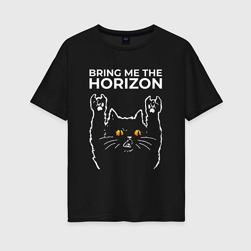 Женская футболка оверсайз Bring Me the Horizon rock cat / Черный – фото 1