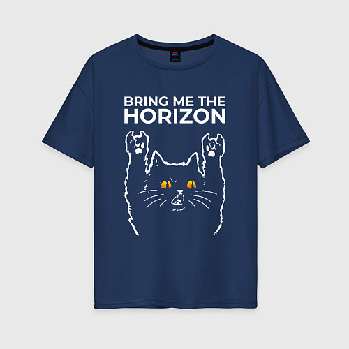 Женская футболка оверсайз Bring Me the Horizon rock cat / Тёмно-синий – фото 1