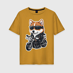 Женская футболка оверсайз Shiba Inu собака мотоциклист