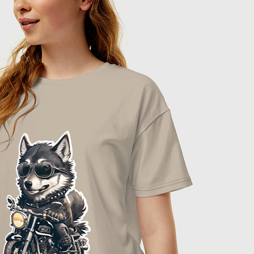 Женская футболка оверсайз Волчья сила на двух колесах / Миндальный – фото 3