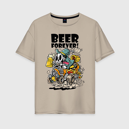 Женская футболка оверсайз Beer forever - motto / Миндальный – фото 1