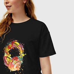 Футболка оверсайз женская Наушники проводные, цвет: черный — фото 2