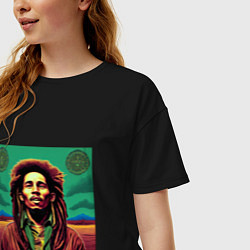 Футболка оверсайз женская Digital Art Bob Marley in the field, цвет: черный — фото 2