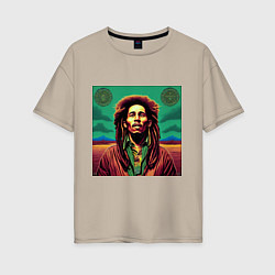 Женская футболка оверсайз Digital Art Bob Marley in the field